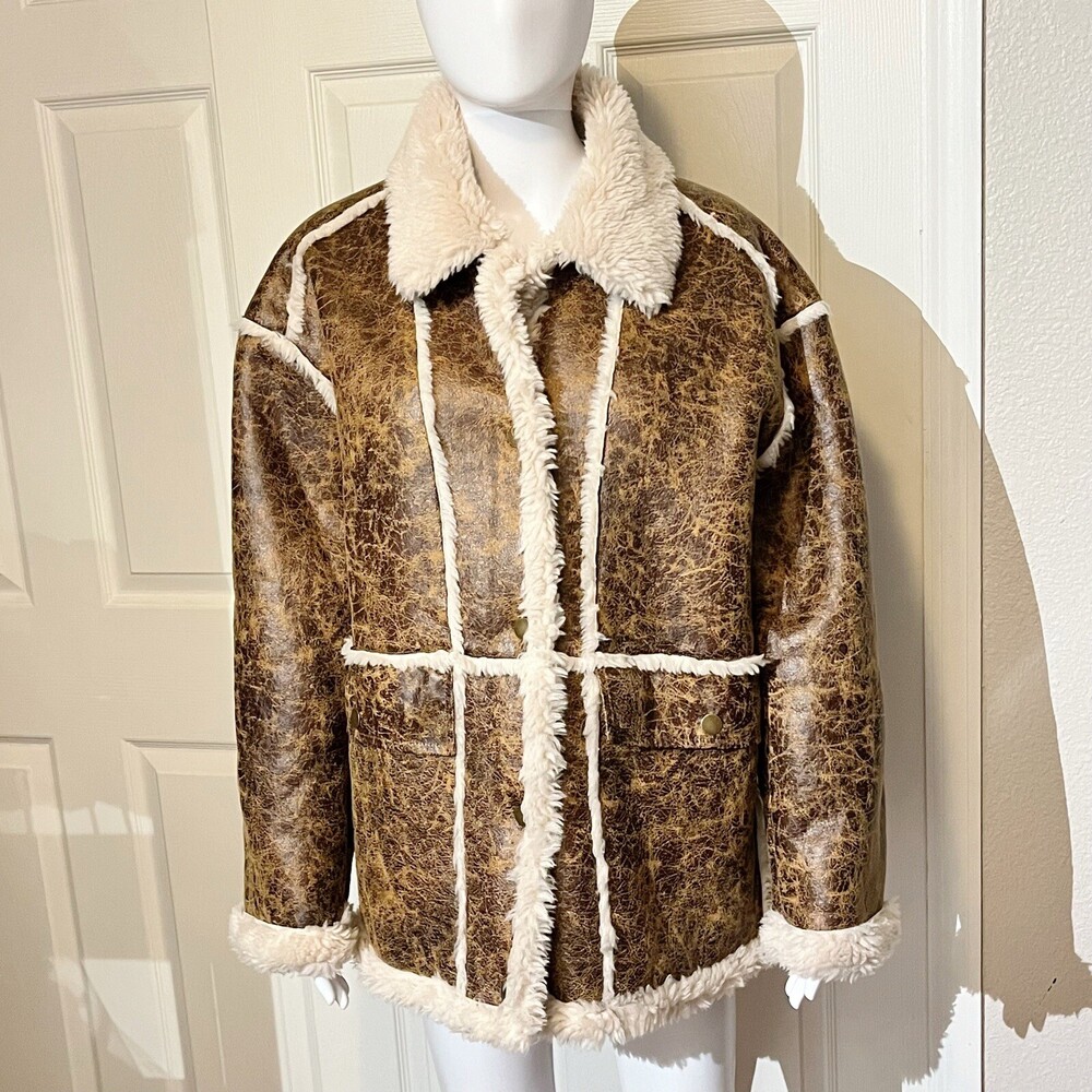 Marlboro Man Sherpa Leather Jacket Urban Outfitters Faux Patchwork Oversized